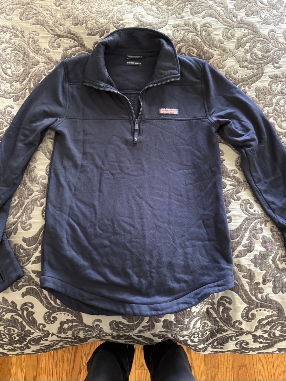 Vineyard Vines Black Pullover with Leather Logo Patch